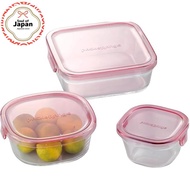 Iwaki Heat Resistant Glass Container Pink Square 3-Piece Set【Direct from Japan】