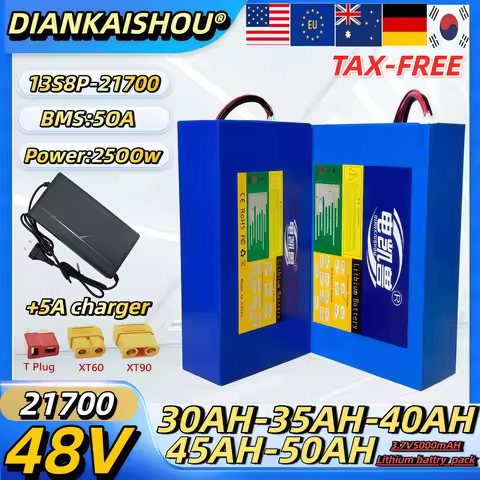 21700 5000mAh lithium battery pack 3.7V 48V 30Ah 35Ah 40Ah 45Ah 50Ah 2500W motorcycle tricycle with 