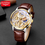 ZUNPAI Jam Tangan Lelaki Original Men Watch Waterproof Leather Strap Business Fashion Sun Moon Star 