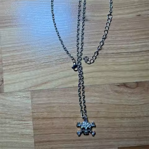 Rhinestone Skull & Crossbones Choker Pendant Necklace
