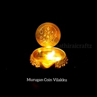 Murugan Coin Vilakku Brass Antique FinishMurugan Coin Lamp Brass Sculpture - Master Piece
