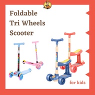 Kids Foldable Adjustable Height Cartoon Tri Wheels Kick Scooter Flash Wheel 3 Wheel Scooter