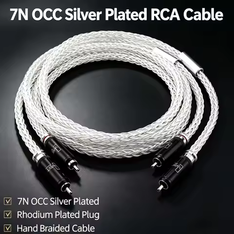 7N OCC Silver Plated RCA Cable 2RCA Male to Male Hifi Audio Interconnect Braided Cord for Amplifier 