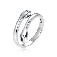Sterling Silver Hands Love Hug Ring Female ins Thai Silver Open Ring