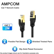 AMPCOM CAT7 Ethernet Cable Shielded Flat Type RJ45 2M - 2.5G/5G/10Gbps Network Patch Cord For Gaming