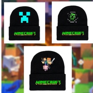 1pc Minecraft Knitted Hat With Printed Cartoon Pattern, Featuring Rolled Edges And Wool Material. It