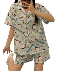 WANHONGYUE Kawaii Cartoon Pajamas for Women Girls Sleepwear Loungewear Short Sleeve Shirt with Short