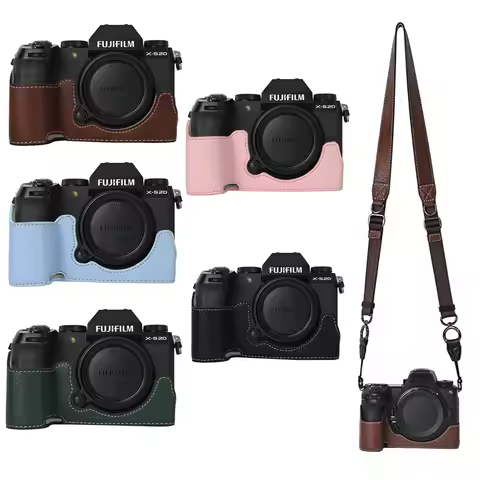 Magnetic PU Leather Camera Half Case for Fujifilm XS20 Fuji X-S20 Litchi Skin Bottom Opening Cover