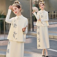 New Chinese Style Chinese Style Embroidered Vest Suit Skirt Women 2025 Spring New Style High-End Woo
