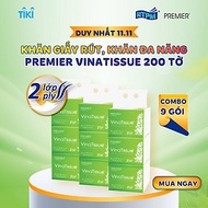 [COMBO 12 GÓI] Khăn giấy rút, khăn đa năng Premier VinaTissue 2 lớp 100% bột giấy nguyên sinh, không