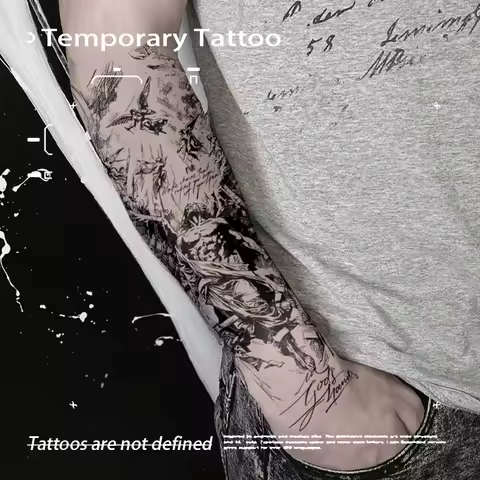 Greek Mythology Full Sleeve Herbal Juice Tattoo Sticker Semi Permanent Waterproof Black Sketch Fake 