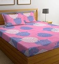 Cotton All Around Elastic Fitted Premium Prints Queen Size Double Bed Bedsheet with 2 Large Pillow C