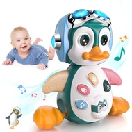 MOONTOY Musical Penguin Crawly Baby Toys 0-3-6 6-12 Month, Infant Light Up Tummy Time Dancing Moving