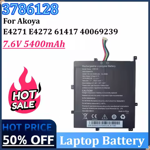 New 3786128 7.6V 5400mAh 41.04Wh Laptop Battery for Akoya E4271 E4272 61417 40069239 Rechargeable Ba