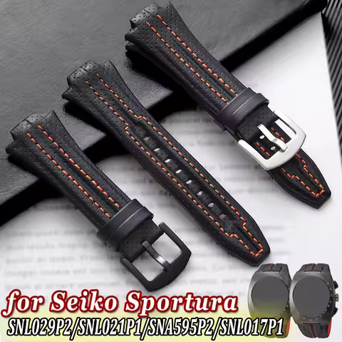 Genuine Leather Watch Strap for Seiko Sportura SNL029P2 SNL021P1 SNA595P2 SNL017P1 Watchband 15*27mm