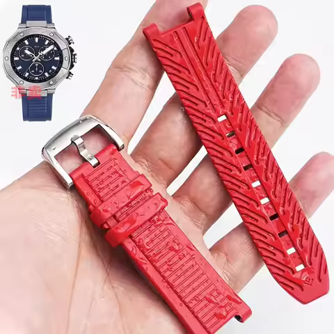 Premium-Grade Rubber Watch Strap For TISSOT 1853 T141 Series T141.417A Silicone Strap Concave Design