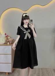 (50-100kg)Váy bầuđầm bầu bigsize dáng xoè phối nơ cổ