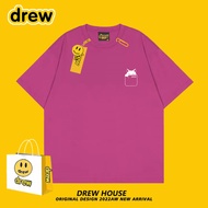 Áo Thun Cotton Drew Smiley Cat Face Dễ Thương Mùa Hè Dáng Rộng Tay Ngắn Phong Cách Thường Ngày Cho C