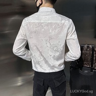 [Flash sale]Printed Shirt Social Networking Printed Shirt Men's Long-Sleeved Spring and Autumn Ice Silk Fashion Brand High-Grade Men's New Clothes Slim-Fit Ruffle Handsome Floral Shirt