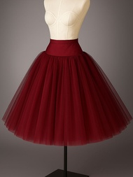 KANAPOT_Red Selena Skirt - (Pre-order 4 วัน) กระโปรงทรงสุ่มจั้มสะโพกมีขอบเอวในตัว ผ้าดัชเชทตัดต่อผ้า