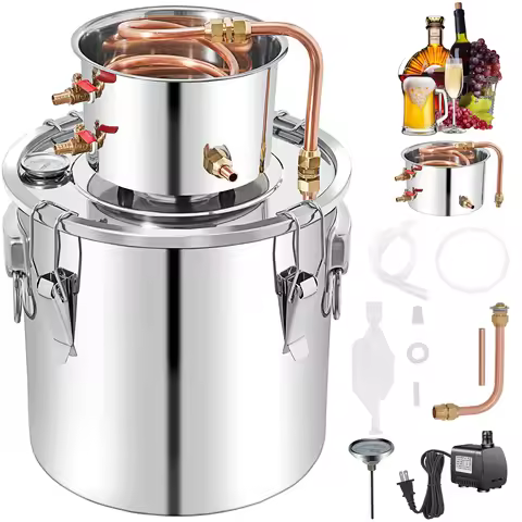 SucceBuy 50L Moonshine Still Alcohol Distiller w/ Water Pump Stainless Copper DIY Home Brew Ethanol 