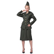 Womens WW2 Army Costume Adult 1940s Military Soldier Halloween Uniform with Jacket Skirt and Hat