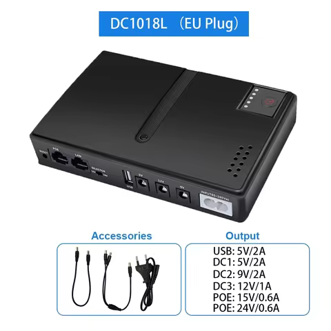 1018L DC UPS Uninterruptible Power Supply 5V 9V 12V 15V 24V Output UPS Battery Backup AC 85‑265V for