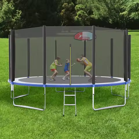 14FT Indoor/Outdoor Trampoline Bungee Jumping for Kids with Protective Net Plastic/PVC/Foam Material
