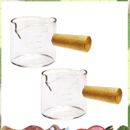 2Pcs Double Spouts Espresso Shot Glasses Measuring Glass Espresso Cups Cookware with Wood Handle for