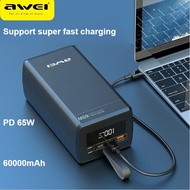 AWEI P171K Powerbank 6W Super Fast Charging POLYMER Power Bank LED Display Battery 65W 60000mAh Can Charge The Laptop