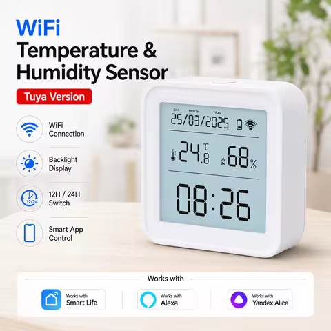 Tuya WIFI Smart Temperature Humidity Sensor Hygrometer Thermometer Backlight Smart Life Support Alex