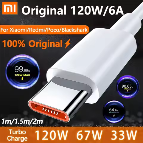 Original For Xiaomi 6A 120W 67W Turbo Fast Charging Cable USB Type C Cabo For Mi 15 14T Ultra Redmi 