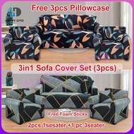 Elastic Plain Sofa Cover Regular &amp; L Shape 3-seater Seat Cover Slipcover Set pure colour