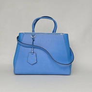 FENDI PETITE2JOURS大號藍色牛皮銀扣肩背包