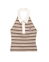 Kloset Design Collar Multi-Striped Tank Top (LS25-T003) เสื้อแขนกุดดีไซน์คอปก