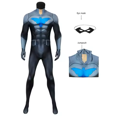 Adults Superhero Titans Nightwing Dick Grayson Jumpsuit Cosplay Costume Halloween Carnival Masquerad