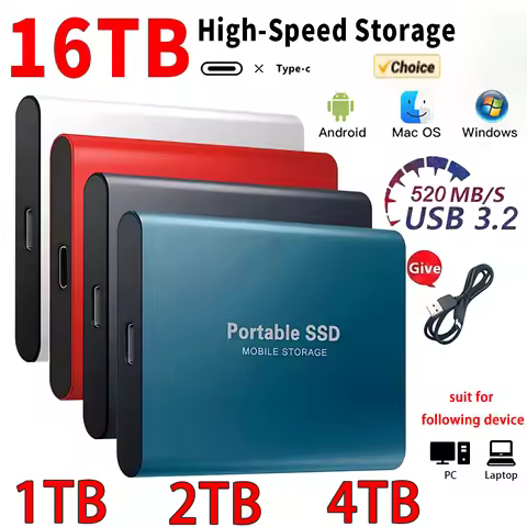 2TB 4TB Portable External SSD Type-C/USB3.2 High Speed Solid-State Disk 16TB Portable SSD Mass Stora