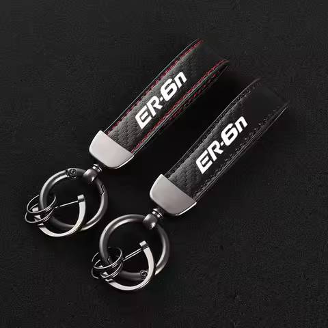 Motorcycle Leather Keychain Horseshoe Buckle Jewelry for Kawasaki ER6N ER-6N ER 6N Accessories