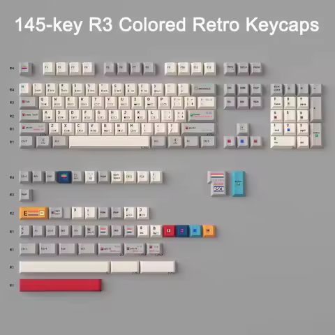 145 Keys C64 Retro Keycaps Cherry Profile Dye-Sub PBT Keycap Gray Colorful Side Print Key Caps For M