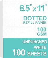 A4 Unpunched Refill Paper, Loose Leaf Filler Paper for Ring Binder/Disc Notebook Planner Inserts, 100gsm Dot Grid White Paper, 100Sheets / 200Pages, 8.5'' x 11''