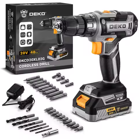 DEKO 20V Women's Cordless Drill with Battery and Charger 20V Drill Driver Kit Suitable for Woodworki