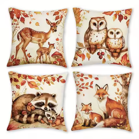 Autumn Forest Animal-Print Pillowcases: Deer, Owls, Raccoons, and Foxes Sofa cushion cover home room