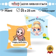 Kenwustore Animated Birthday Pillow for Girls 25x25 cm - Birthday Gift for Girls - Birthday Gift - B
