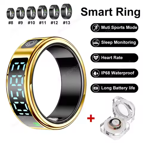 New LED Display Screen Smart Ring 5ATM Waterproof Heart Rate Sleep Multi Function Fitness Sports Rin