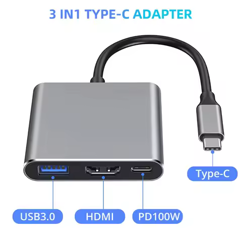 100W Power 3 in 1 USB C Hub USB 3.0 4K HDMI-compatible for MacBook Surface Chrome Steam Deck Stable 