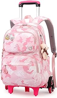 Rolling Backpack for Girls Elementary School Students with Wheels Bookbags Kids trolley Travel Bag, Pink Graffiti 6 Wheels