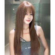GDS Wigs วิกผมตรงสไลด์เลเยอร์สีน้ำตาลคาราเมล มีหน้าม้า (ยาว 75 cm)