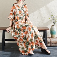 Summer Temperament Baju Kurung Kaftan Orange Polka Dot Holiday Style Retro Long Dress with Flesh Cov