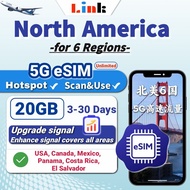 North America 6 regions eSIM data roaming for USA, Canada, Mexico, Panama, Costa Rica, El Salvador h
