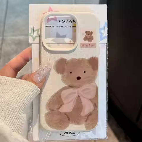 Little Bear with Bow Lichee leather pattern Phone Case For Vivo V60 V50 V40 V30 V30E V29 V27 V25 Pro